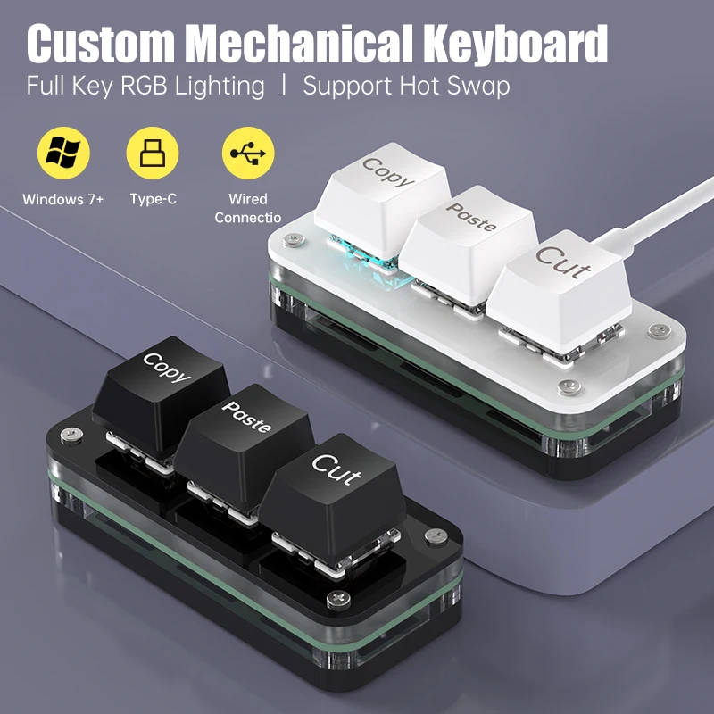 RGB 3-Tasten Makroprogrammierung Mini-Tastatur für Photoshop Gaming Hotswap-Programmiertastatur Kopieren Einfügen Mini-Taste Macropad Image