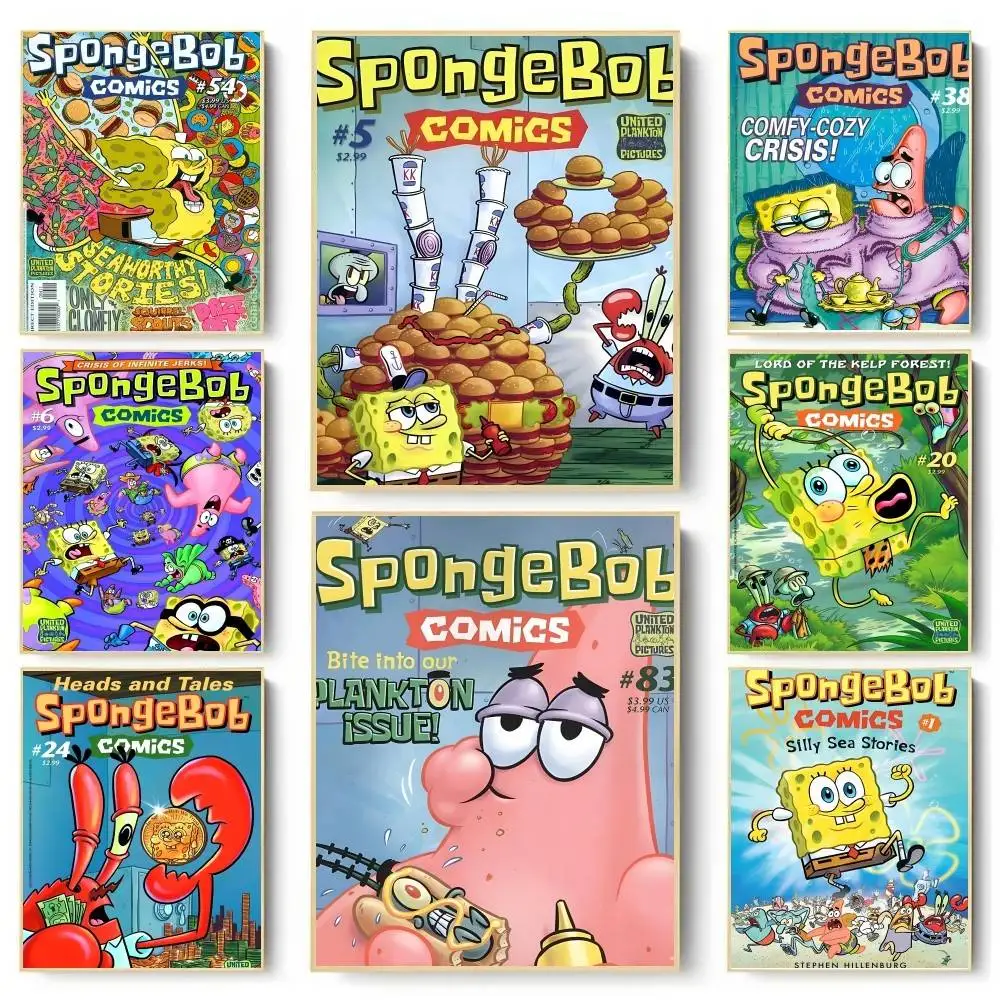 SpongeBob Water SquarePants Poster, wasserfester Wandaufkleber für Bar, Wohnzimmer, Vintage-Raumdekoration, hochwertiger Druck, Geschenk