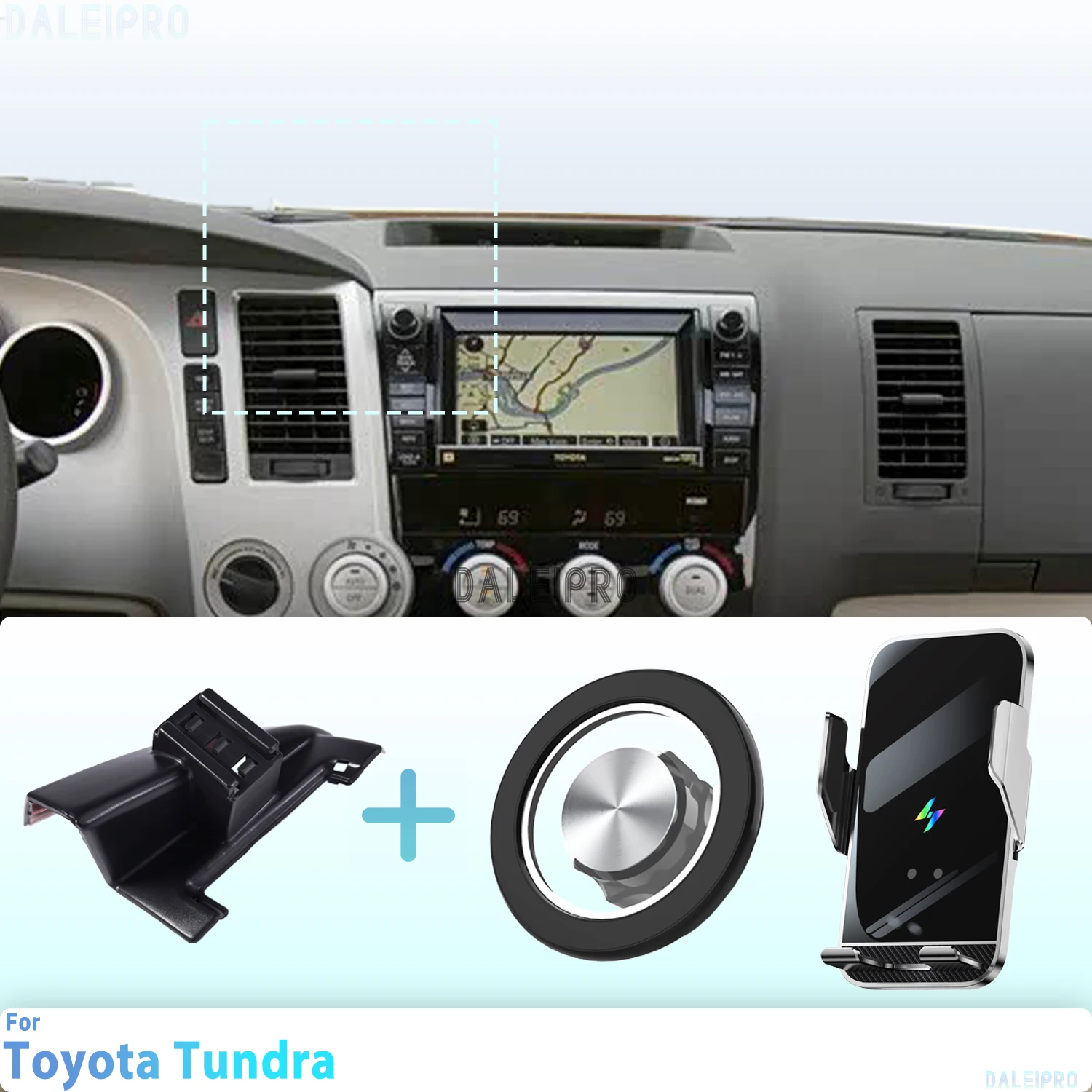 Maßgeschneidert für Toyota Tundra XK50 2007–2009 2010 2011, Handyhalterung, magnetische Auto-Telefonhalterung, intelligente Erkennung, kabelloses Laden Image