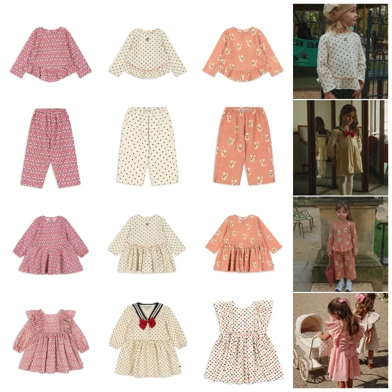 Kinder-Set 26 Sommer Neu KS Rosa Lila Herzchen-Kleid Gepunktetes Oberteil Hose Mädchen Orange Kätzchen-Shirt Kinder-Bluse Image