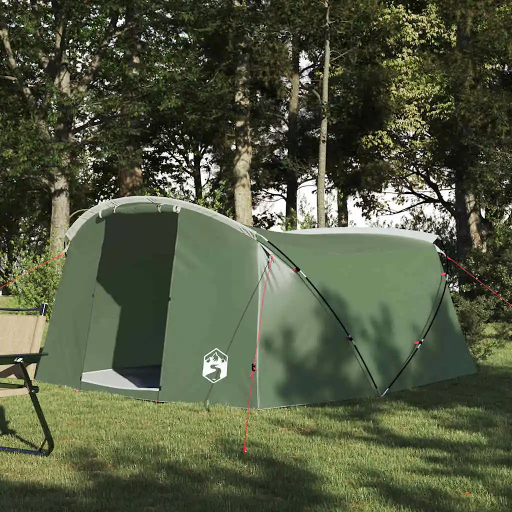 Tunnelzelt für 4 Personen mit Dach, grün und weiß, 318 x 275 x 140 cm, tragbare Campingzeltausrüstung für Familien im Freien, Anti-UV-Vordach Image