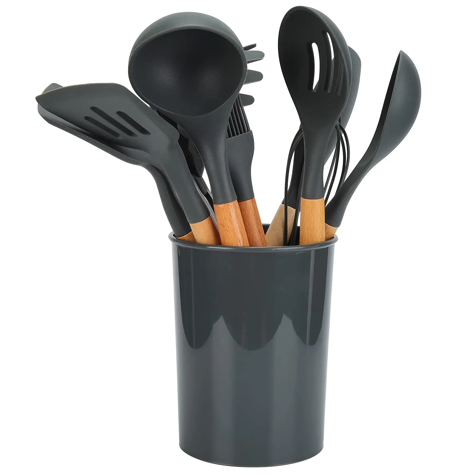 12 pièces/ensemble d'ustensiles de cuisine en silicone, ensemble de couverts de cuisine antiadhésifs avec manche en bois, résistent à 480° ° Ustensiles de cuisine en silicone F