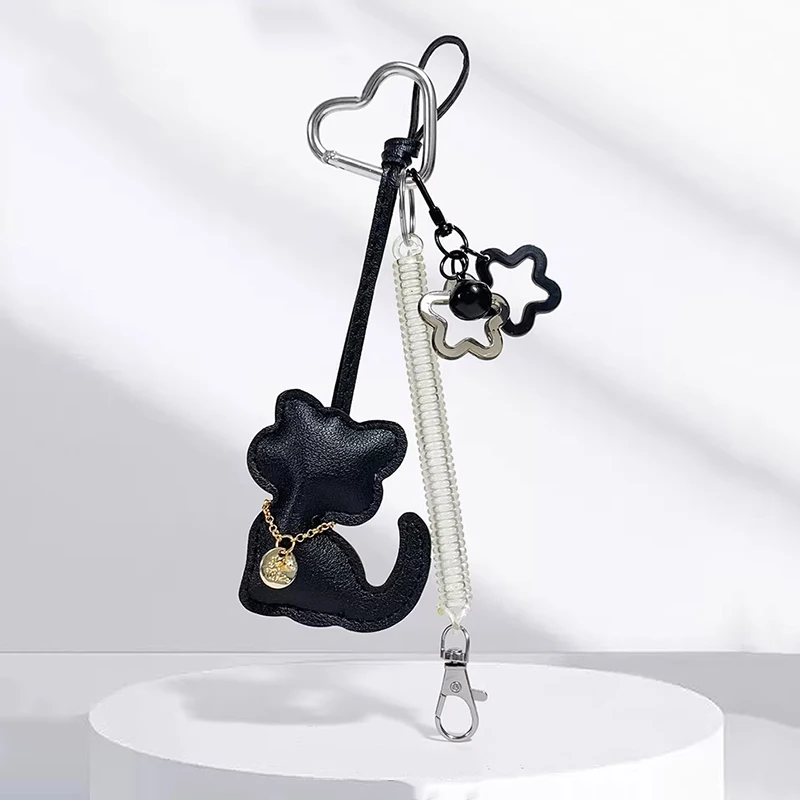 Modischer kleiner Katzenanhänger Schlüsselanhänger aus PU-Leder mit Seil, Dekoration, Taschenanhänger für Handtaschen und Rucksäcke Image