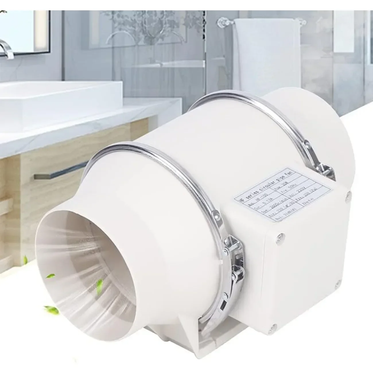 Rohrventilator für Inline-Belüftung, 100mm 4-Zoll Luftabzugsventilator, Belüftungssystem 220m³/h, für Haus, Büro und Garten, 220V EU-Stecker Image