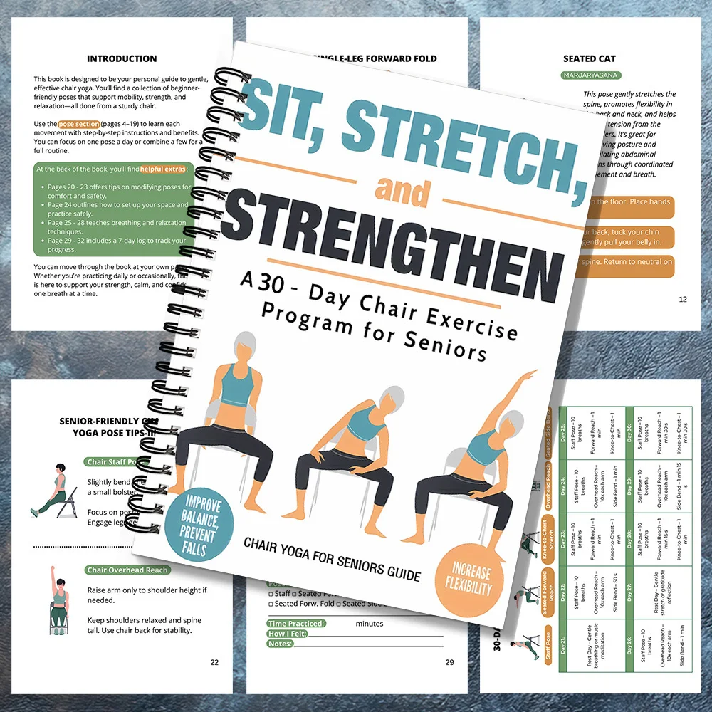 1 Stück Yoga-Buch für Senioren, Yoga-Tabelle für Senioren-Balanceübungen, Stuhl-Yoga-Buch für Senioren, Schulhefte, Notizbuch, Notizheft, Tagebuch