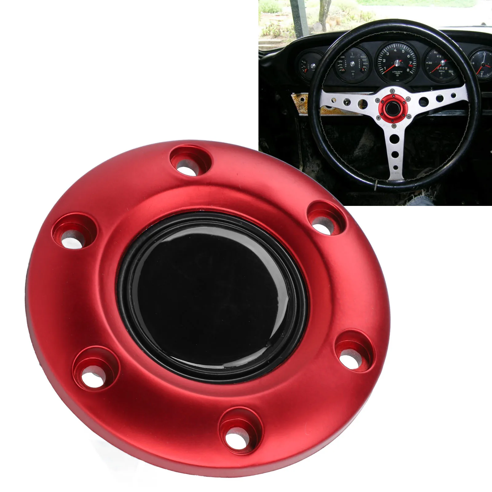 Bouton de klaxon de volant de voiture, bouton de klaxon de volant intérieur pour volant à 6 trous, bouton de klaxon de volant
