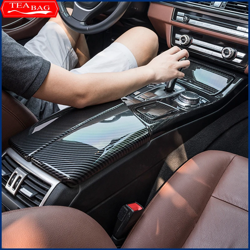 Car Styling modello in fibra di carbonio Console centrale bracciolo scatola di immagazzinaggio copertura di protezione Trim per BMW serie 5 F10 F11 G30 G32