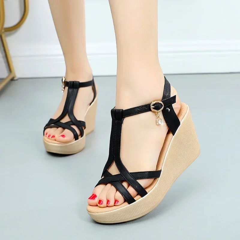 Small Size 32-43 Comfortable Chunky Platform Wedges Sandals Summer 2025 Women's High Heels Shoes for Office Beach Mom Work
