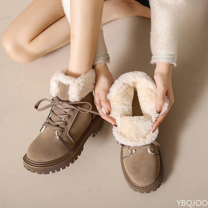 Damen Freizeit bequeme Schneestiefel Winter Samt Baumwollstiefel kurze Stiefel modische vielseitige warme Damenschuhe