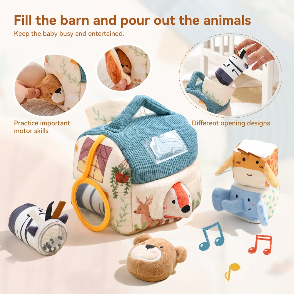 Baby Montessori Spielzeug Plüsch Scheune mit Bauernhof Tiere Musical Touch Sensorische Spielzeug Tragbare Baby Bauernhaus Erkenntnis Spielzeug für Kleinkinder