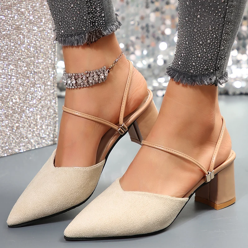 Zoki Sexy Spitz Dicken Absätzen Sandalen Frauen 2026 Flock Slip Auf High Heel Party Schuhe Frau Plus Größe 42 mode Alias