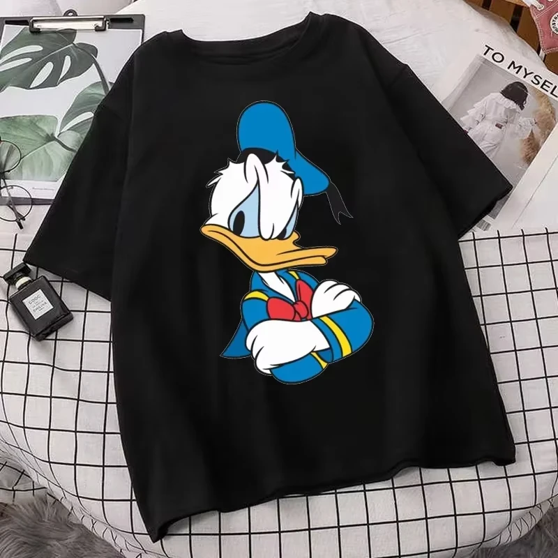 Disney Sommer Neue T-Shirt Donald Duck Daisy Duck Cartoon Gedruckt Frauen Oansatz Pullover T-Shirt Kurzarm Streetwear T-shirts Tops