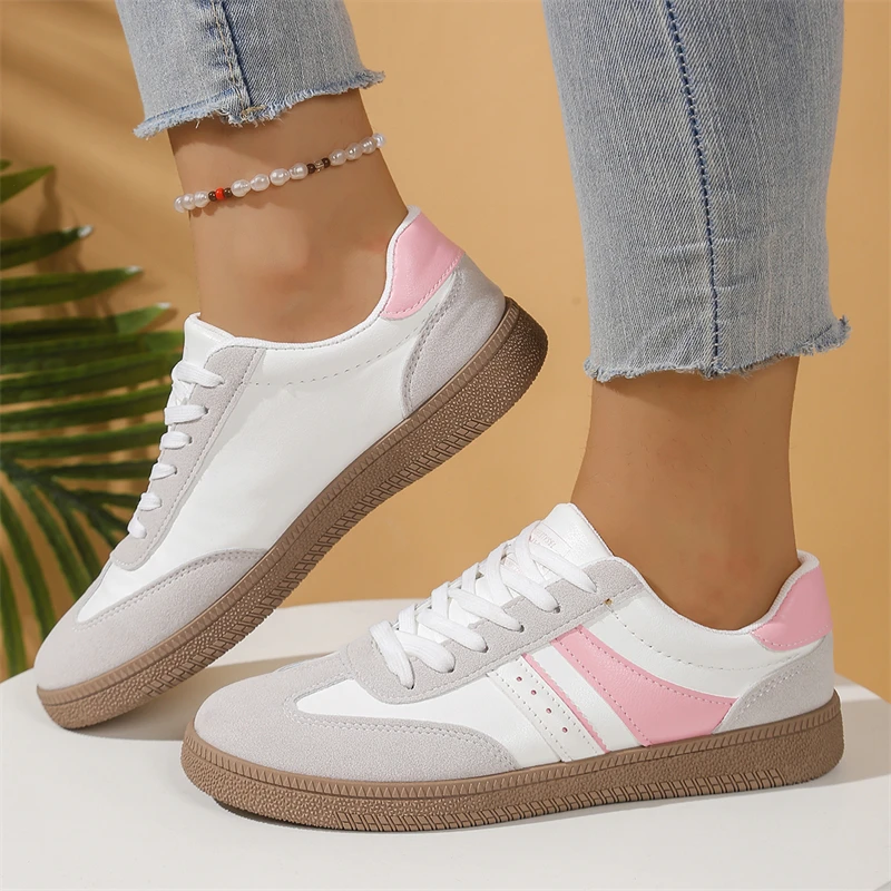 Rosa flache Turnschuhe für Damen, leichte, niedrig geschnittene Freizeit-Sneaker, Damen-Wanderschuhe, bequeme, atmungsaktive vulkanisierte Damenschuhe