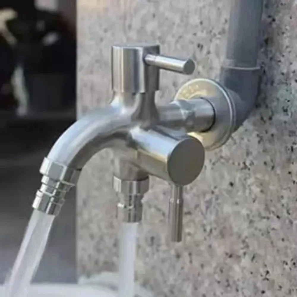 Doppelauslauf-Wasserhahn, 1 Stück 304 Edelstahl Multifunktionaler Waschmaschinen-Wasserhahn für Heimwaschbecken Image