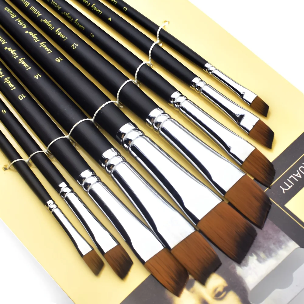 9-teiliges Winkelpinsel-Set, für Acryl-, Öl-, Aquarell- und Gouache-Malerei, hochwertige Nylonhaar-Pinsel für Künstler und Anfänger Image