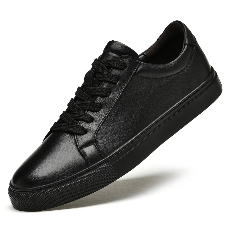 Reines Schwarz Skateboard Schuhe Männer Echtes Leder Turnschuhe Casual Flache Schuhe Plus Große Größe 48 49 50 Frühling Herbst Hohe qualität