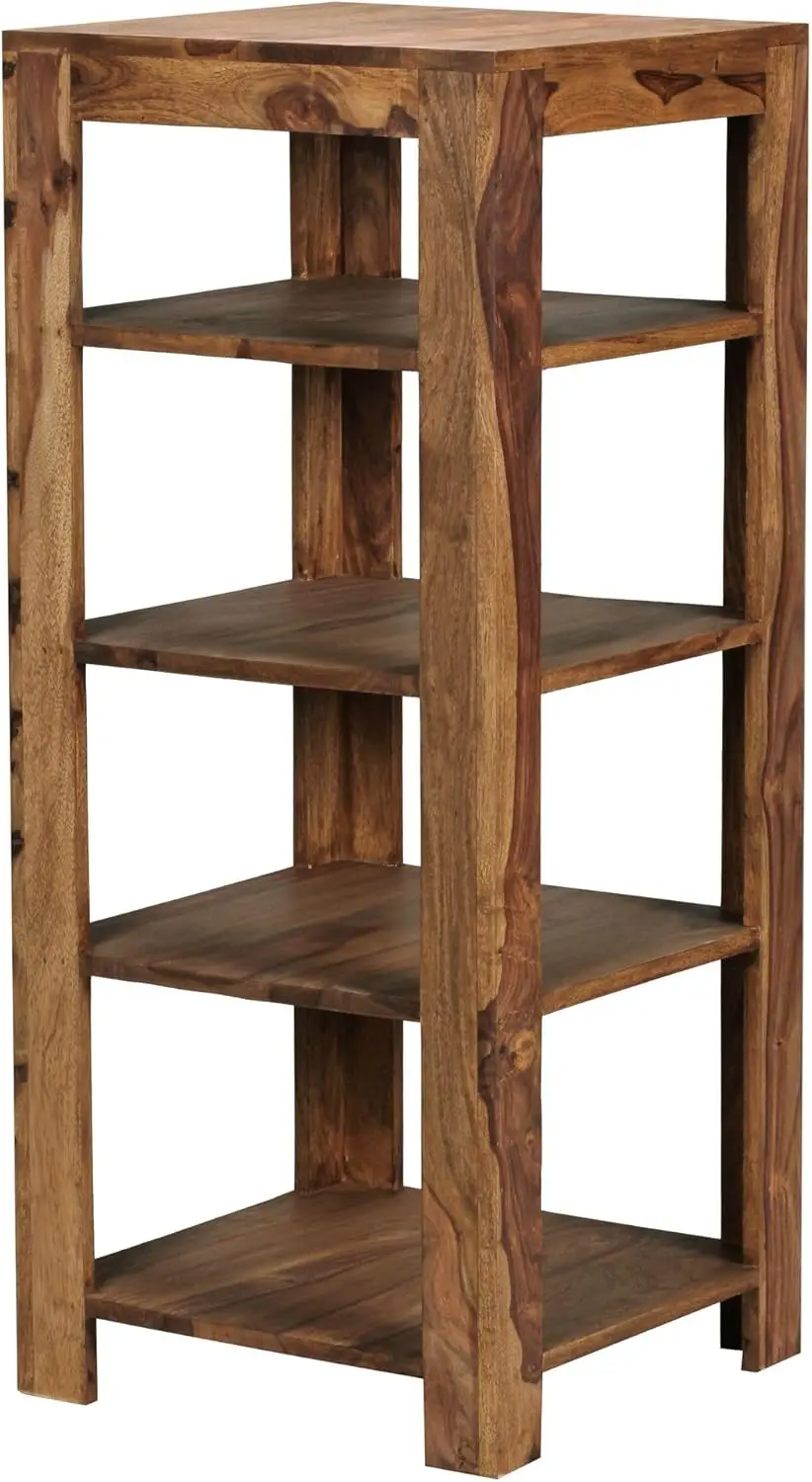 Standregal Mumbai Massivholz Sheesham 105 cm Wohnzimmerregal mit 4 Ablagefächern Design Landhaus-Stil Beistelltisch Image