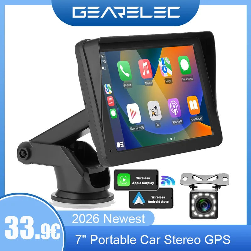 Neuestes 7-Zoll Tragbares Kabelloses Carplay Autoradio Android Auto Bluetooth GPS-Navigation FM AUX Auto-Multimedia-Player Image