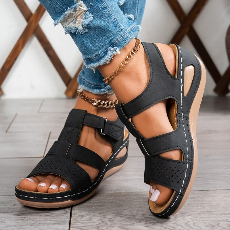 2026 Sommer Damen Keilsandalen Premium Orthopädische Offene Zehen Sandalen Vintage Rutschfeste Freizeitschuhe Damen Plateau Retro Sandalen