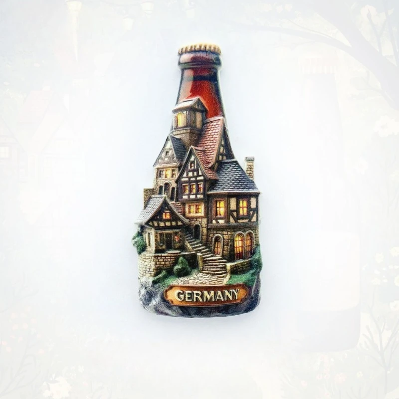 Deutschland Weinflaschen-Kühlschrankmagnet - Verspieltes 3D-Dorf & Taverne Souvenir Einzigartiges Bayerisches Geschenk für Reisen & Rustikale Dekoration Image