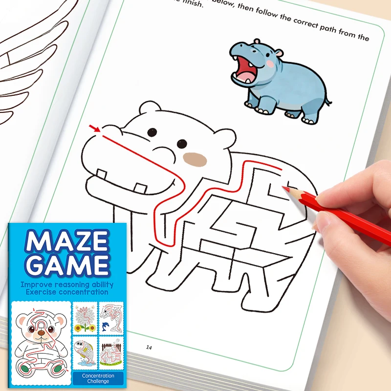 Lustiges Labyrinth-Zeichenbuch für Kinder, Aktivitätsbuch zur Verbesserung der Stiftkontrolle und des logischen Denkens, 32 Seiten mit bunten Labyrinthmustern Image