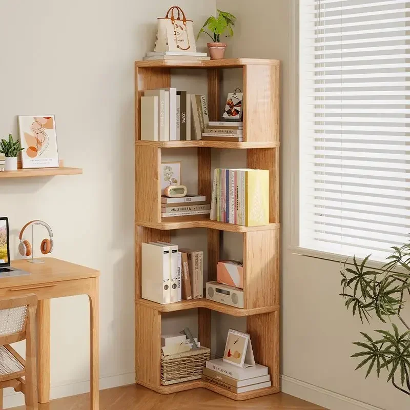 Minimalistisches Eckregal aus Massivholz, Bodenregal, mehrstöckiger Eckschrank, Aufbewahrungsschrank
