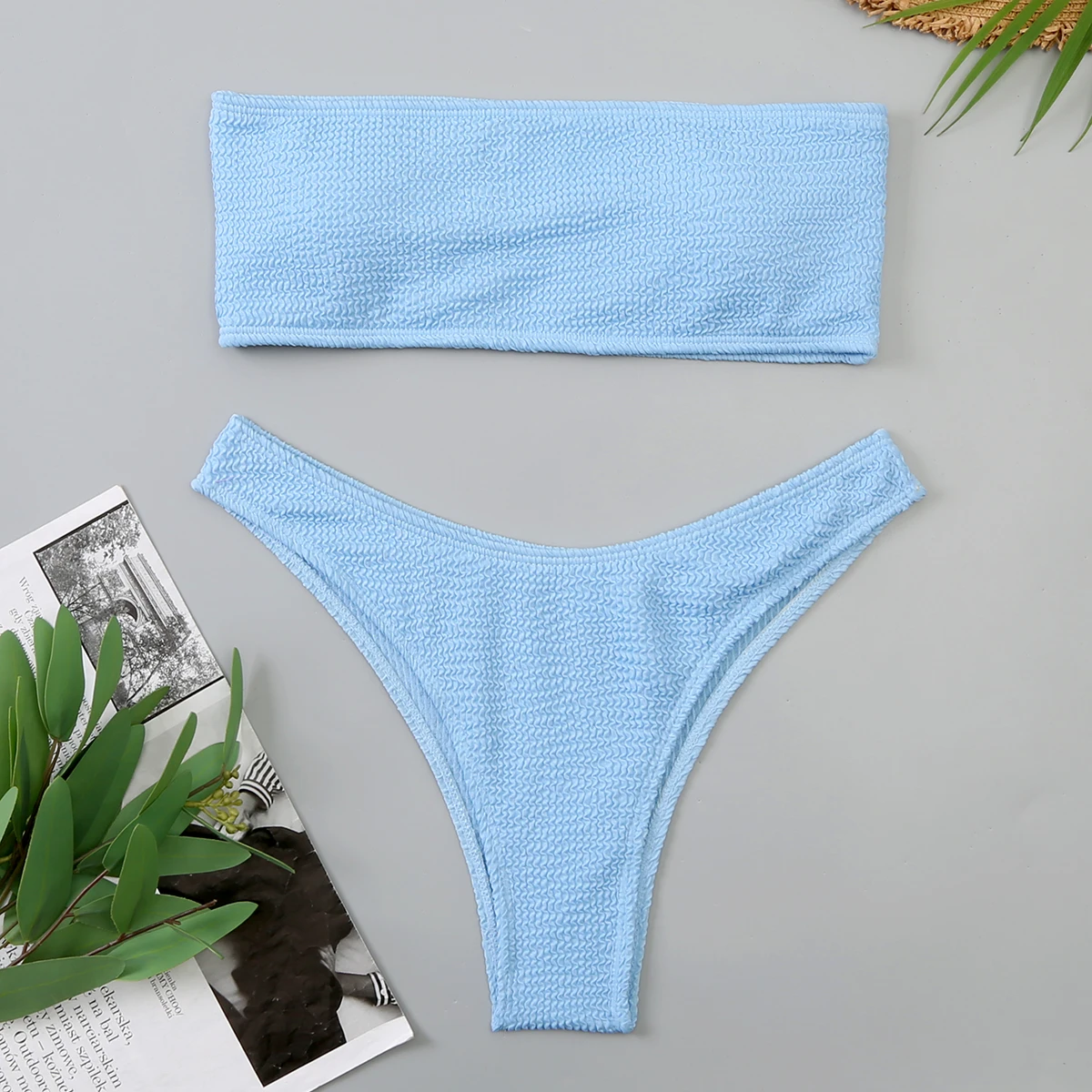 Samt-Bikini 2025, brasilianischer Bandeau-Badeanzug für Damen, solide sexy Bademode, weibliche Strandmode, Badegäste, Schwimmen, Badeanzug Image