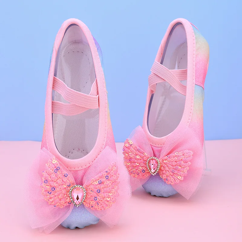 Ballerina-Schuhe für Damen und Mädchen, Ballett-Zubehör für Erwachsene, Ballett-Sneaker für Kinder, Rosa Regenbogen-Farbverlauf Flache Schuhe