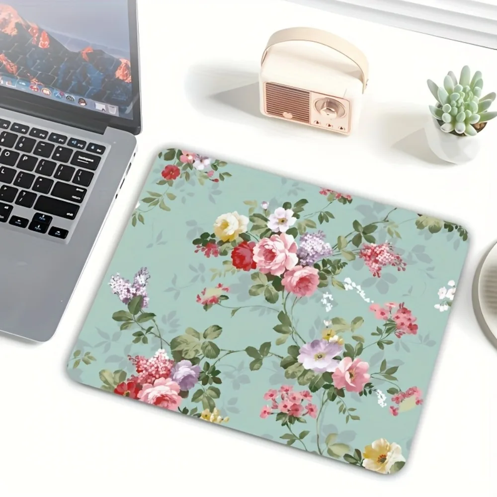 Vintage Blumen-Mauspad, Rutschfeste Schreibtischunterlage für Büro & Gaming Image