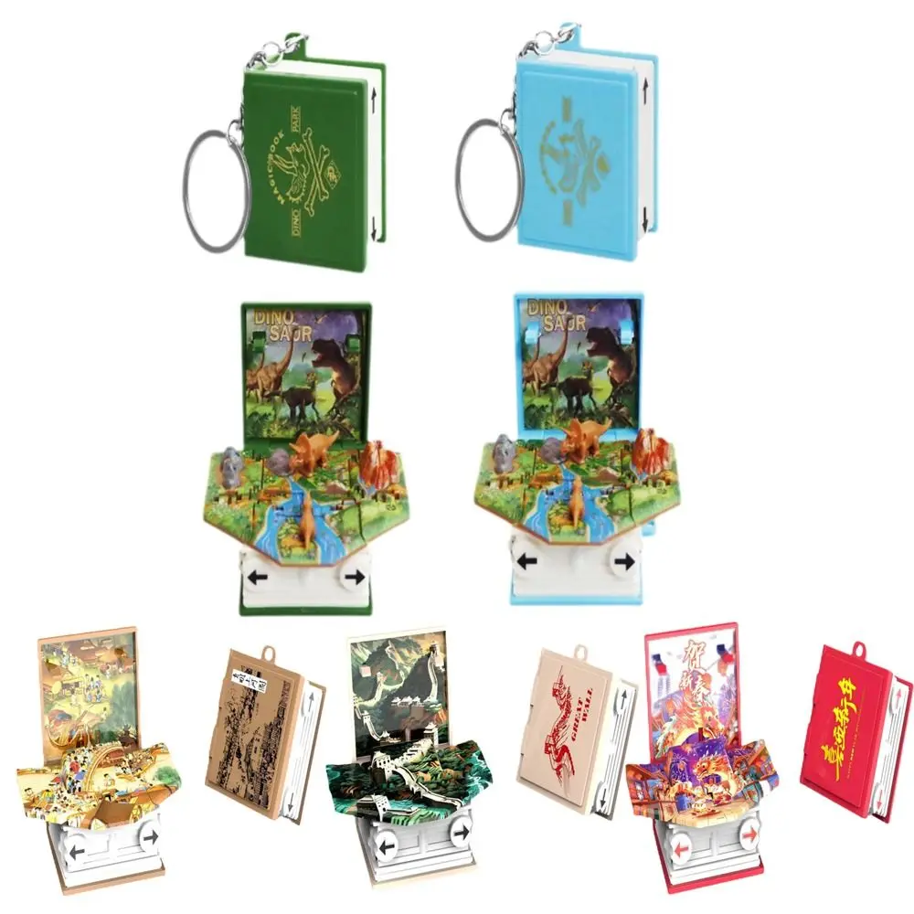 Modische Dinosaurier-Welt-Szene 3D-Bücher Schlüsselanhänger Mini-Partygeschenke Pop-Up Schlüsselanhänger Geschenk Niedlicher 3D-Dinosaurier Image