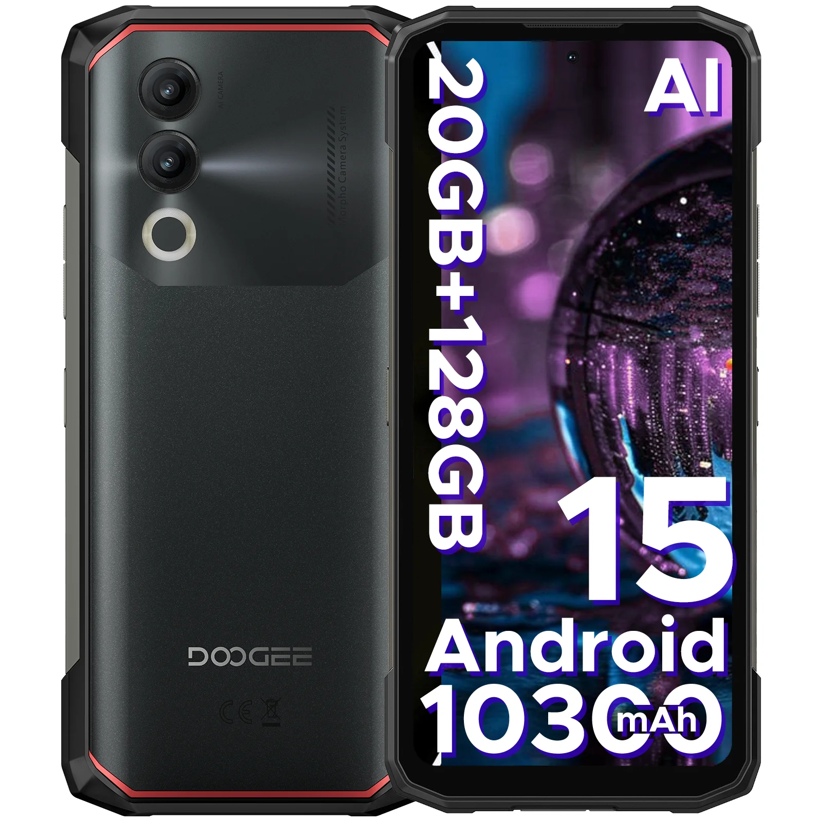 Globale Version DOOGEE Blade20 Robustes Smartphone Gemini AI 6,6'' 10300mAh Großer Akku 20GB(4+16) 128GB Android 15 NFC Smartphone