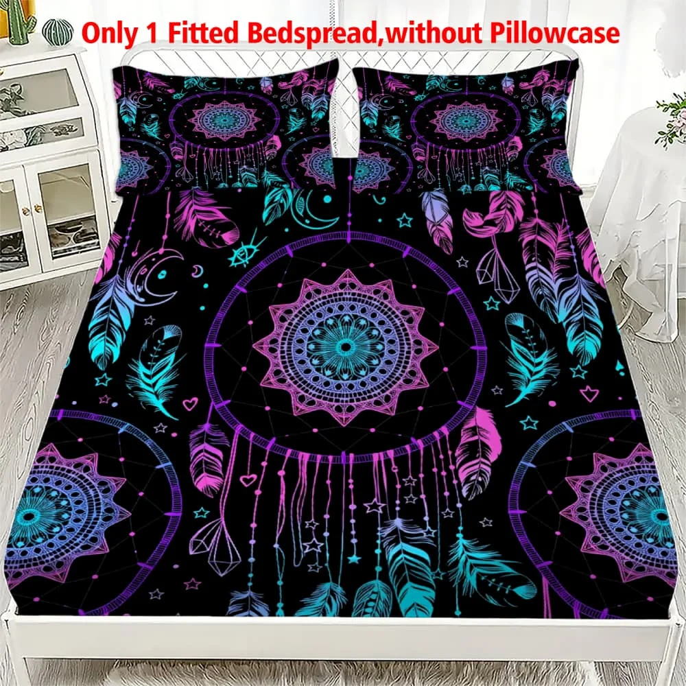 1 Stück Lebhaft Lila-Türkisfarbenes Traumfänger-Motiv Spannbettlaken mit Tiefen Taschen und Elastischem Matratzenbezug für Einzel-, Doppel-, Queen- und King-Betten Schlafzimmerdekoration Image