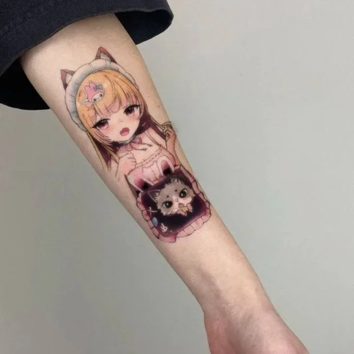 Anime Kawaii Maid Loli Temporäre Tattoos Cartoon Langlebig Lebensechte Realistische Körperkunst Wasserdicht Fake Tattoo Aufkleber für Frau Image