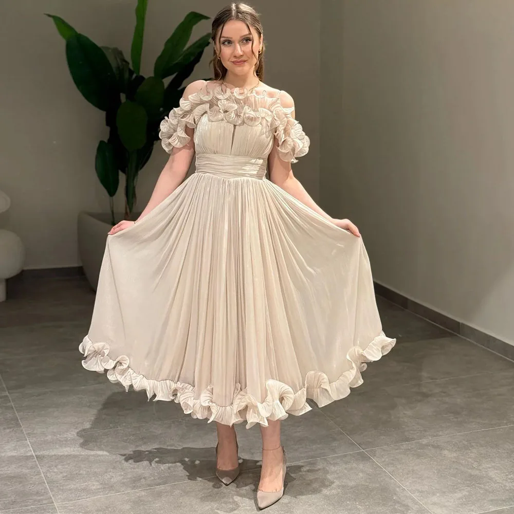 Vanessa Teelanges Schulterfreies Abendkleid 2026 Elegantes Plissiertes Organza-Rüschen-Ballkleid Maßgeschneidertes Geburtstagsparty-Kleid