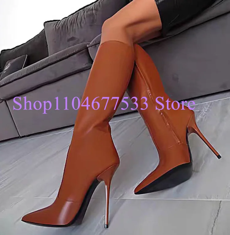 Sexy Spitz Dünne Ferse Dame Lange Stiefel Mode Frau Kniehohe Stiefel Große Größe Bankett Party Kleid Schuhe
