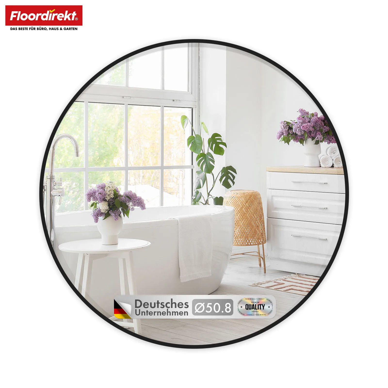 FLOORDIREKT Runder Wandspiegel Bella - Spiegel mit Schwarzem Rahmen aus Aluminiumlegierung - in Verschiedenen Größen Erhältlich