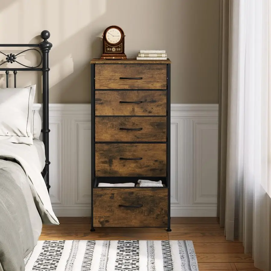 SSK004hov Kommode mit 5 Schubladen aus Stoff, Schubladenschrank, Sideboard für Schlafzimmer, Wohnzimmer Image