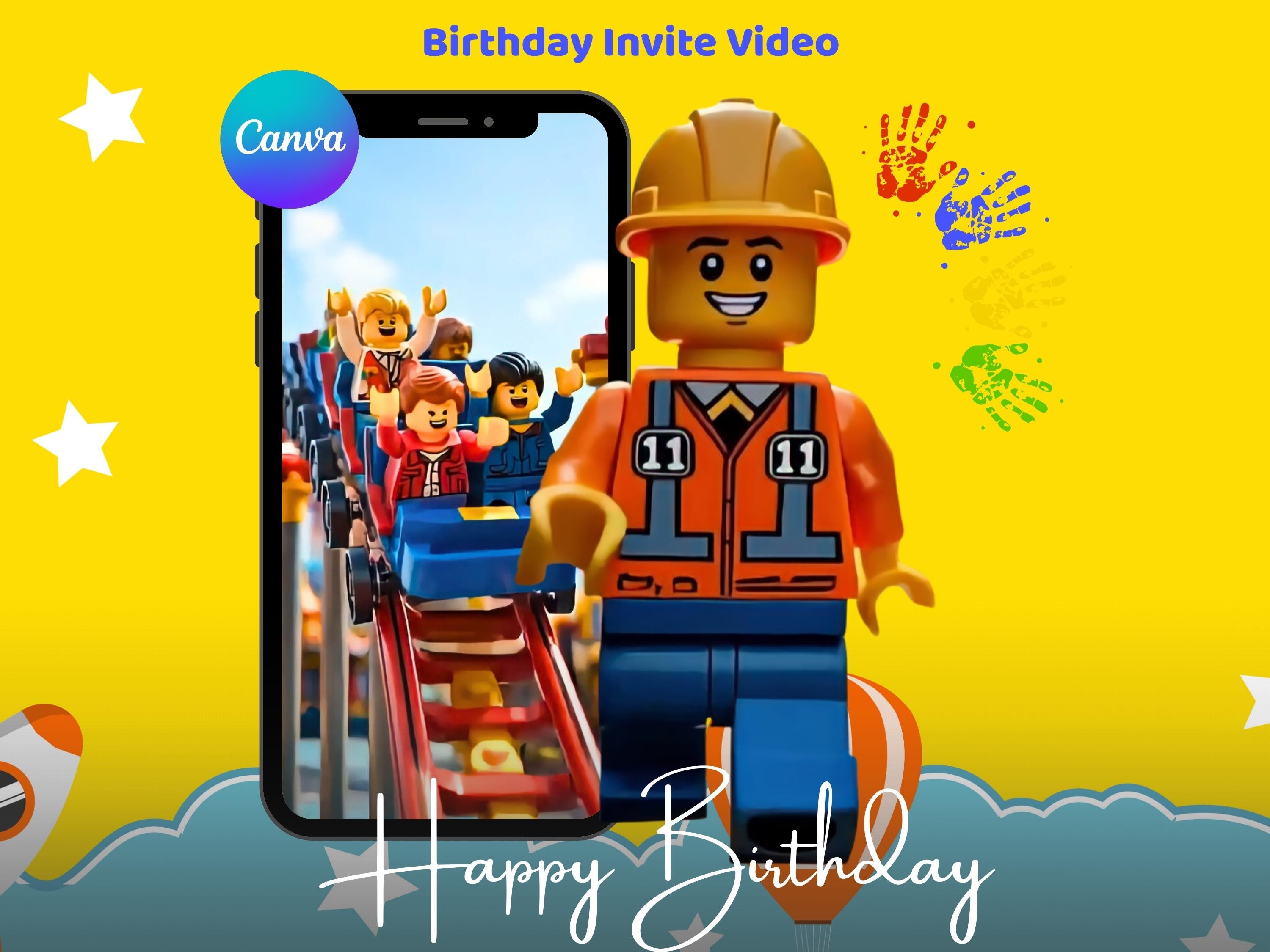 Invito video per compleanno a tema mattoncini, invito video per festa di compleanno a tema mattoncini, invito digitale modificabile per feste