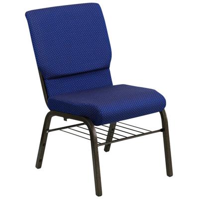 Flash Furniture XU-CH-60096-NVY-DOT-BAS-GG Navy Blue Dot Patterned 18 1/2" Wide Church Chair with Communion Cup Book Rack - Gold Vein Frame