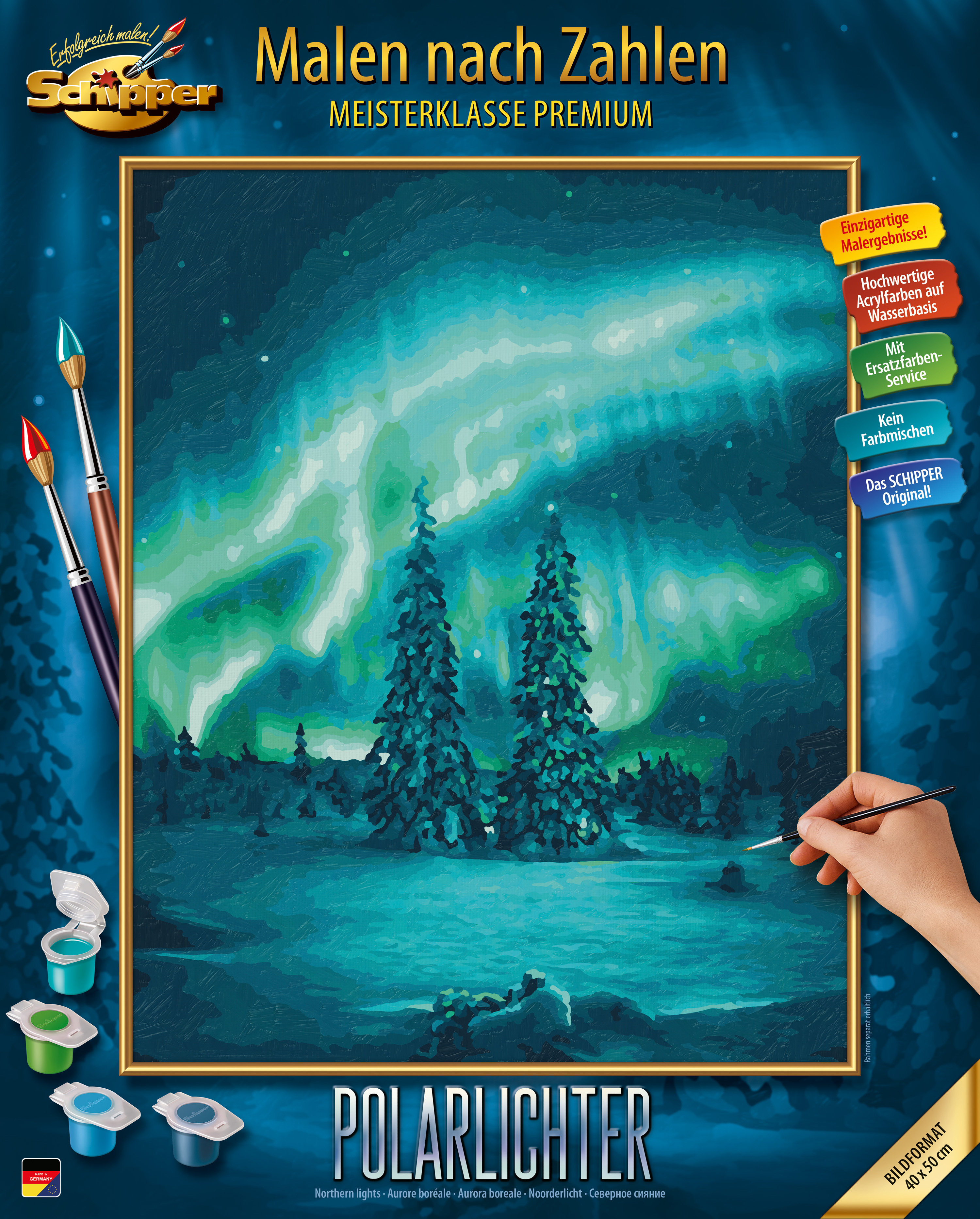 Malen nach Zahlen SCHIPPER "Meisterklasse Premium - Polarlichter", blau (blau, grün), Malvorlagen, KinderB:40cm H:50cm, Made in Germany, B:40cm H:50cm Image