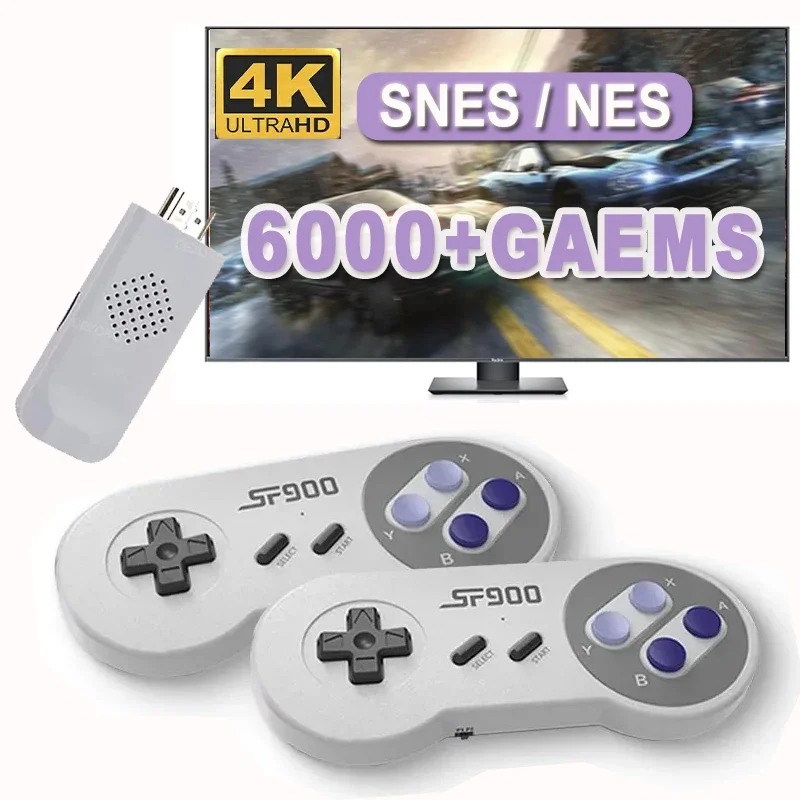 Console SF900 pour Super Nintendo 16 bits, stick de jeu avec 5000 jeux rétro, consoles de jeux vidéo HD pour NES SNES, manette sans fil