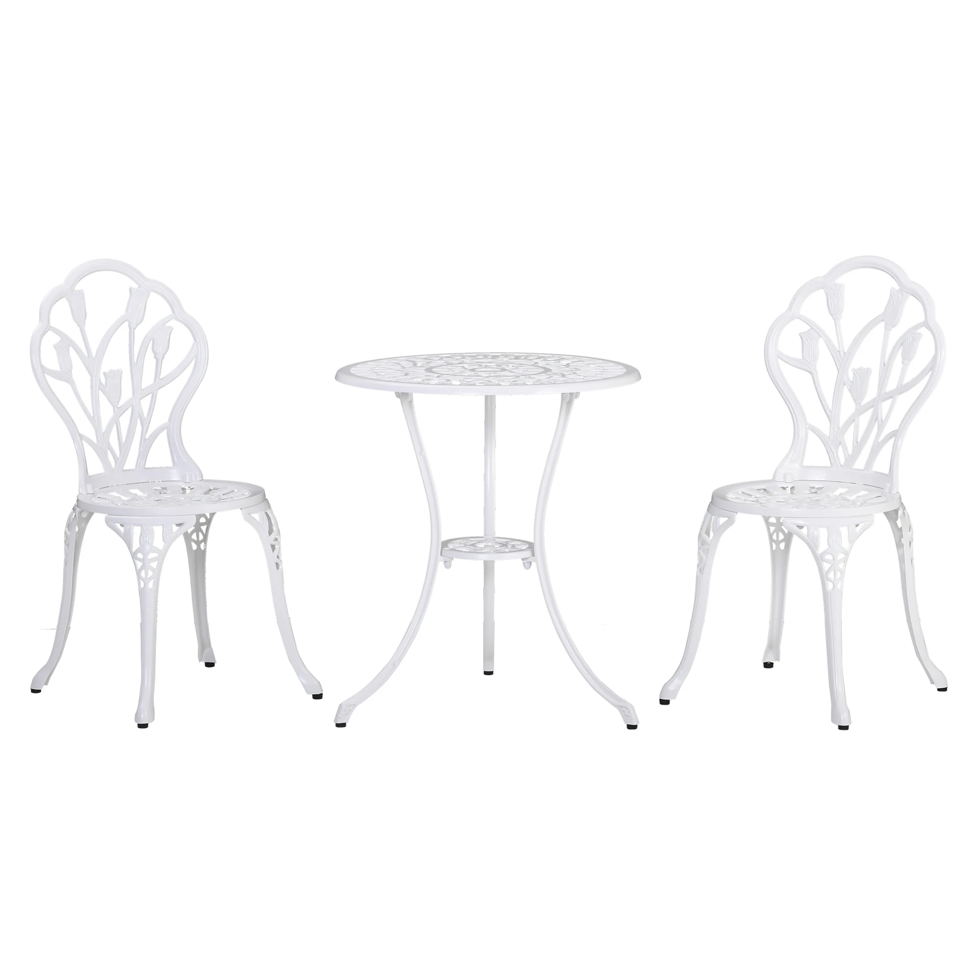 Outsunny Ensemble Salon de Jardin 2 Places 2 chaises + Table Ronde Fonte d'aluminium Imitation Fer forgé Blanc