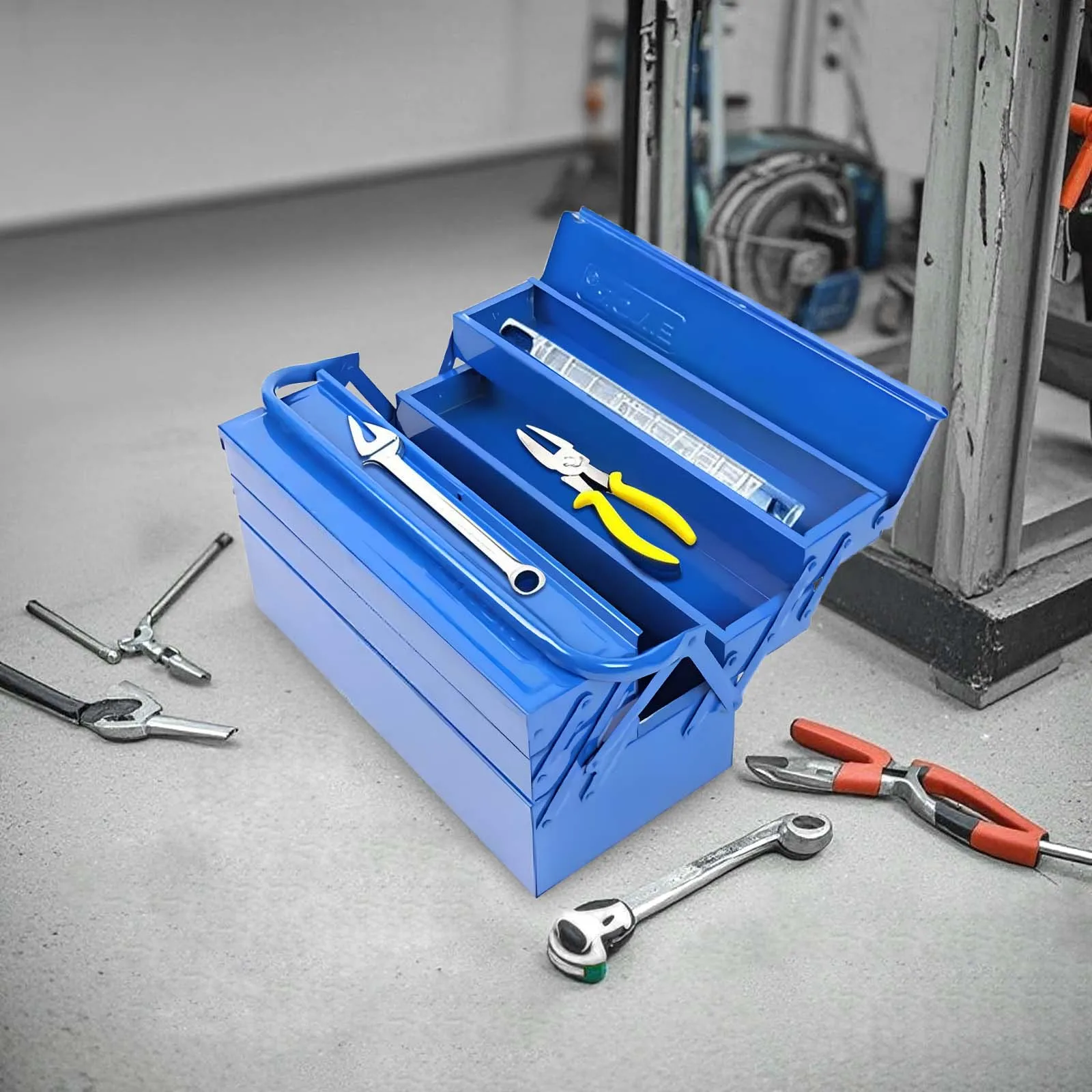 Boîte à outils, boîte à outils en acier à 3 niveaux avec plusieurs tiroirs, organisateur de rangement d'outils portable avec poignée pliable pour les outils de mécanicien et de bricolage