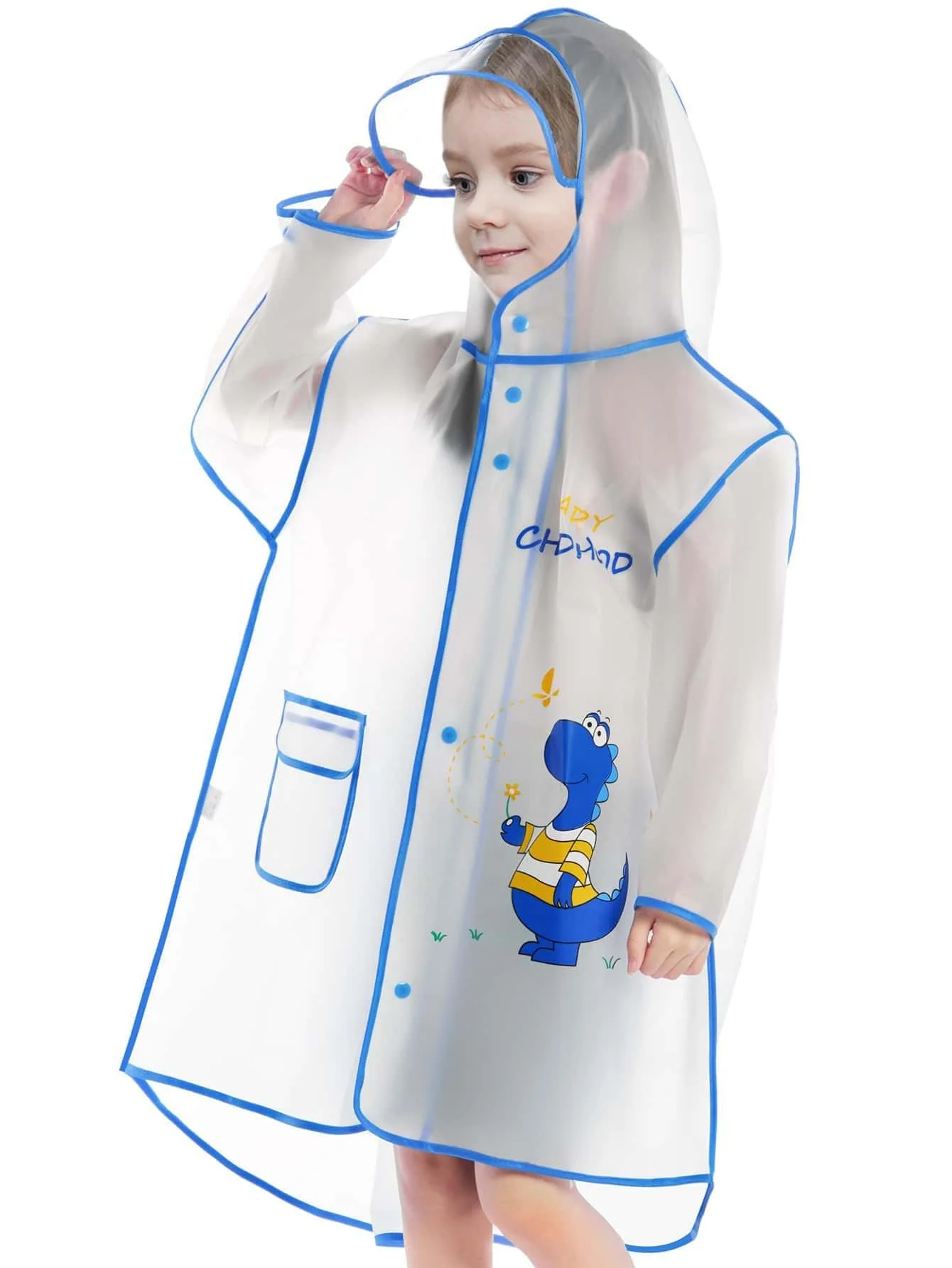 Imperméable pour enfants Garçons et filles école primaire bébé maternelle sac d'école poncho de pluie imperméable de dessin animé style dinosaure bleu