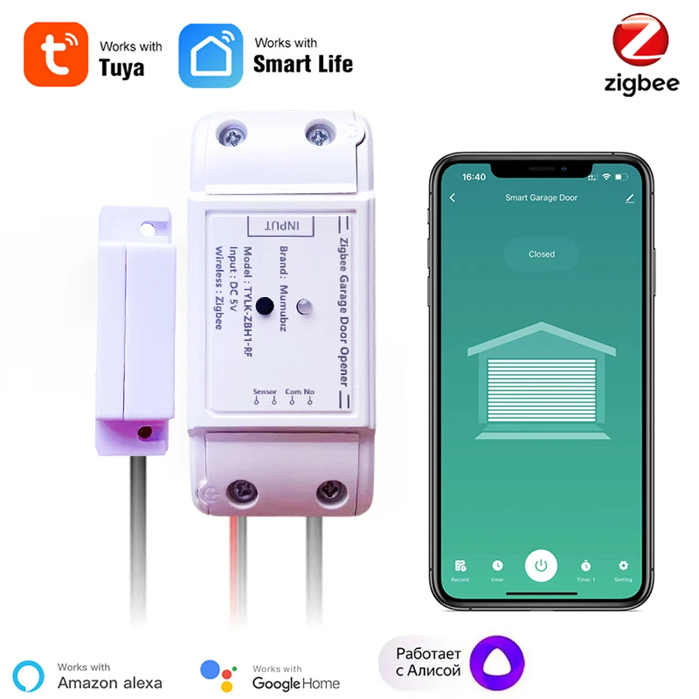 Tuya Smart WiFi Zigbee Garagentoröffner mit RF433 MHz Wireless Control Smart Garagentor kompatibel mit Alexa Yandex Alice