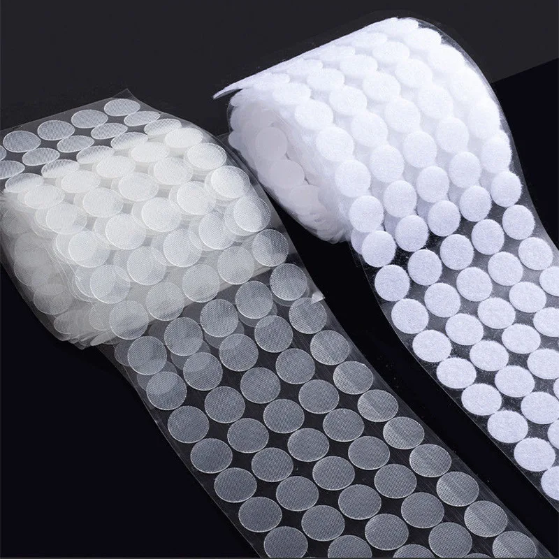 Großhandel 10/15/20mm Selbstklebende Klettverschluss-Klebepunkte Weiß Transparent Starke Klebepunkte Runde Münzen Haken-und-Schlaufen-Klebepunkte Image