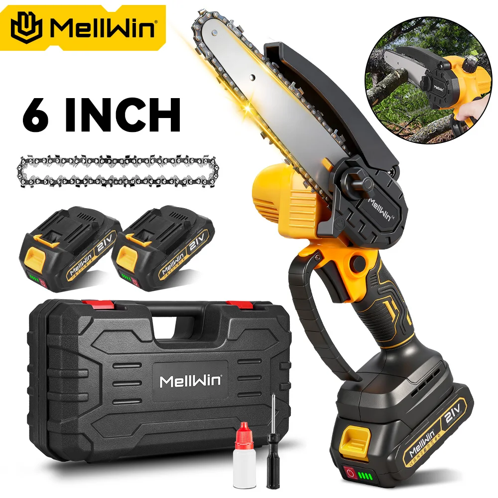 MELLWIN 6 Zoll Akku-Kettensäge, Garten-Mini-Astsäge, Holzbearbeitungs-Elektrosäge für Makita 18V Akku Image