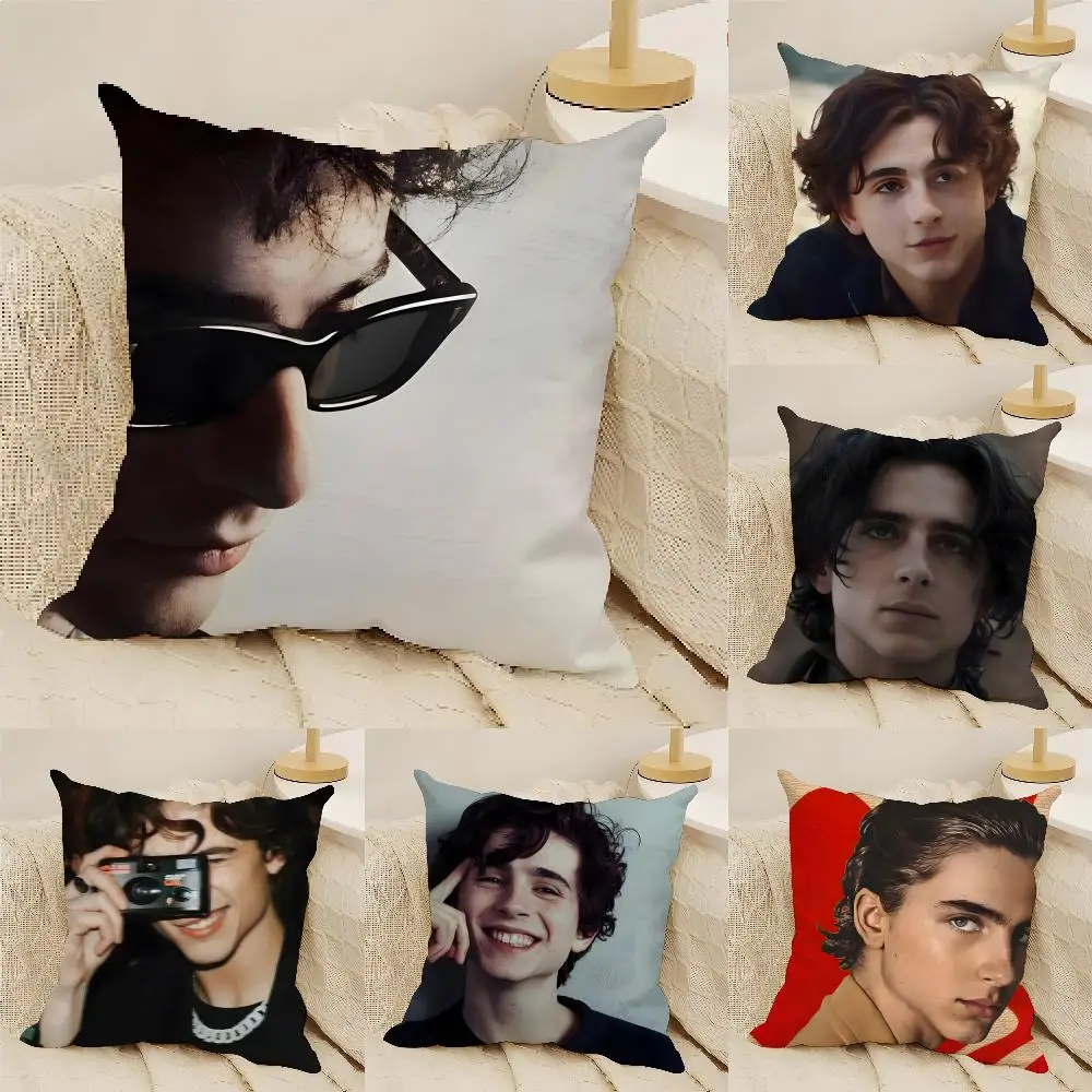 Kissenbezug mit dem jungen Schauspieler T-Timothee C-Chalamet, natürliches Leinen, doppelseitiger Druck, Sofa-Heimdekoration, Kissenbezug Image