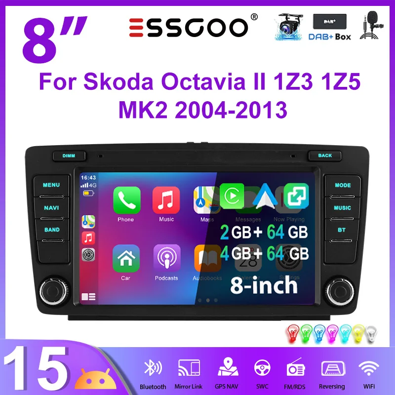 ESSGOO 8" Android 15 4+64G 2+64G für Skoda Octavia II 1Z3 1Z5 MK2 2004-2013 Autoradio kabelloses CarPlay Android Auto GPS Navigation RDS FM WiFi Bluetooth CANBUS Mirror Link Lenkradsteuerung 7 Image
