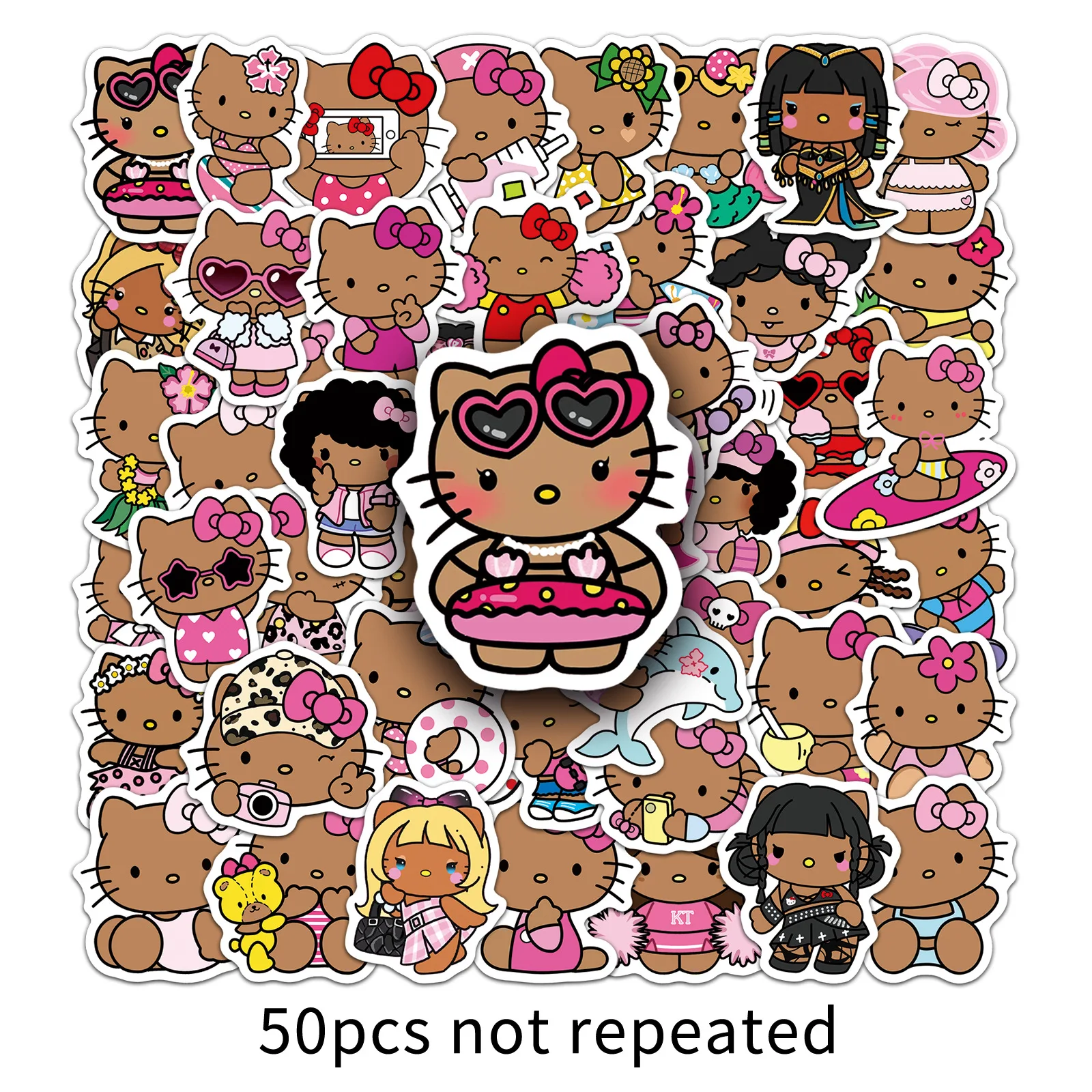 50 Stück Neue Niedliche Schwarze Hello Kitty Cartoon-Aufkleber DIY Dekoration PVC Wasserfest Skateboard Notizbuch Graffiti Spielzeug Geschenke